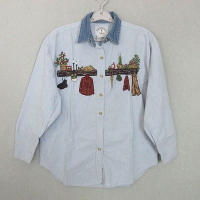 Vintage Solutions Original Shirt Women’s Large Denim Fall Winter Embroidery