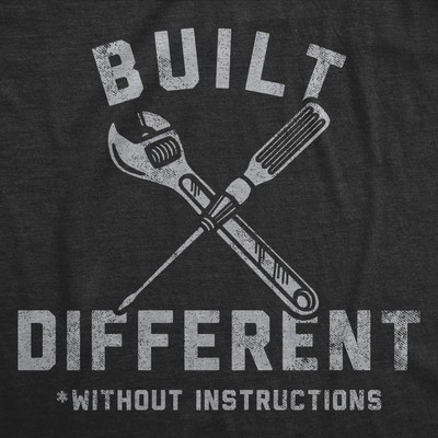 Mens Funny T Shirts Built Different Without Instructions Sarcastic Novelty Tee