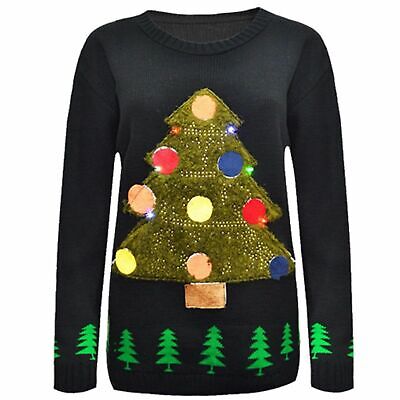 Ladies Women XMAS Special TREE Christmas 3D Jumper With LED Flashing Light 8-24