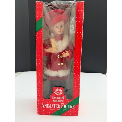 Vintage Enchanted Santaland Animated Christmas Figure Boy Red Suit Light Motion