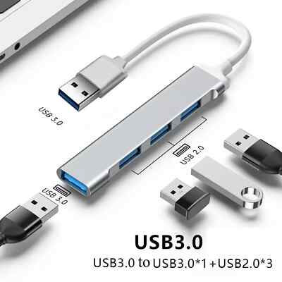 4 Port USB 3.0 Hub Splitter Multi Adapter 5Gbps High Speed For PC Desktop Laptop