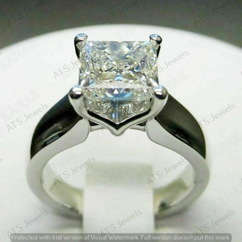 4 Ct Princess Cut Moissanite Solitaire Engagement Ring Real 925 Sterling Silver
