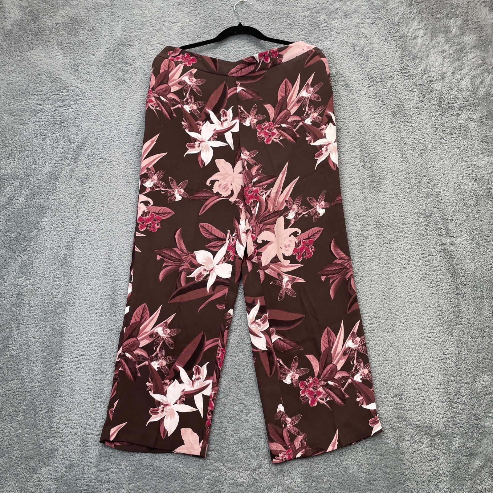 Chicos Womens Pants 10 Petite Brown El Cielo Wide Leg Floral Print Elastic Waist