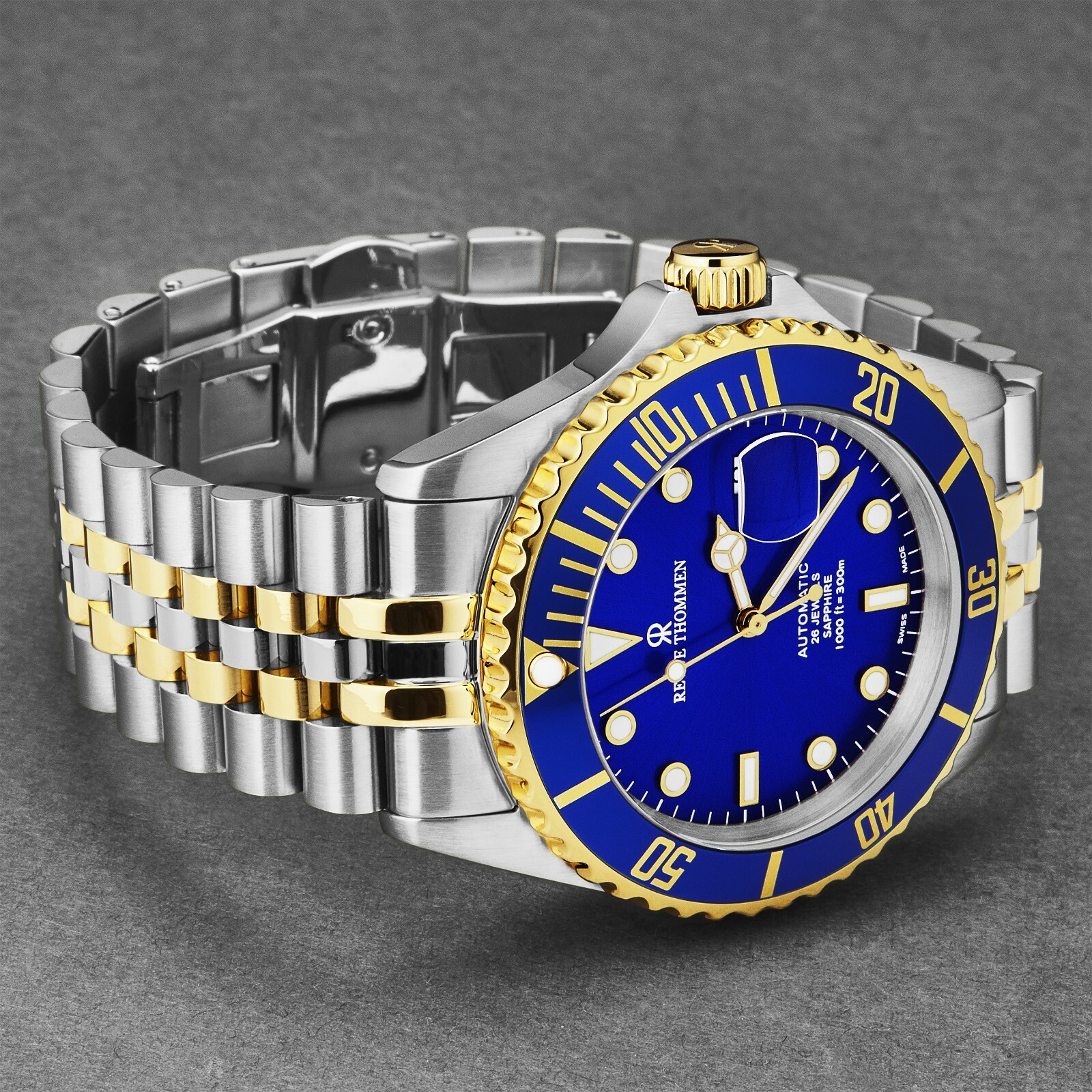 Pre-owned Revue Thommen Men's Diver Blue Dial Two Tone Automatic Watch 17571.2245
