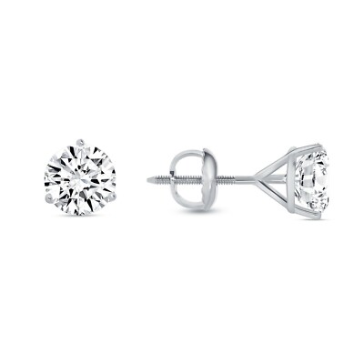 Pre-owned Shine Brite With A Diamond 3 Ct Round Real 14k White Gold Simulate Diamond Earrings Studs Martini Screwback In White/colorless