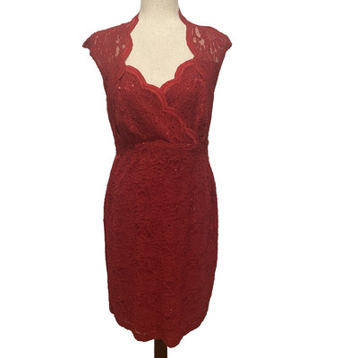 Connected Apparel Sheath Dress Size 10 Red Lace Sequins Sleeveless Party NWT