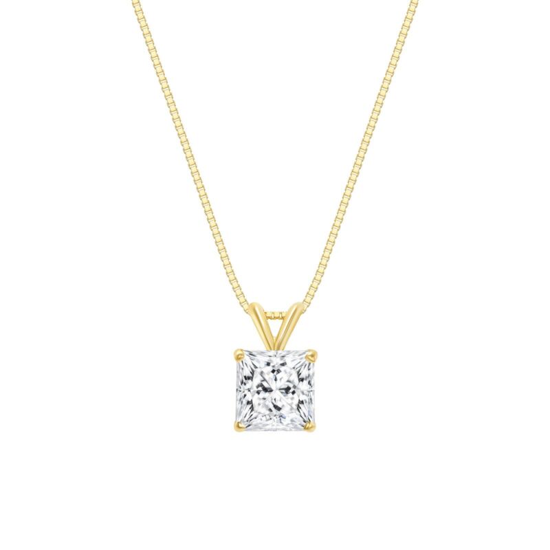 2.75 Ct Princess Cut Created Diamond Real 18k Yellow Gold Pendant 18" Necklace