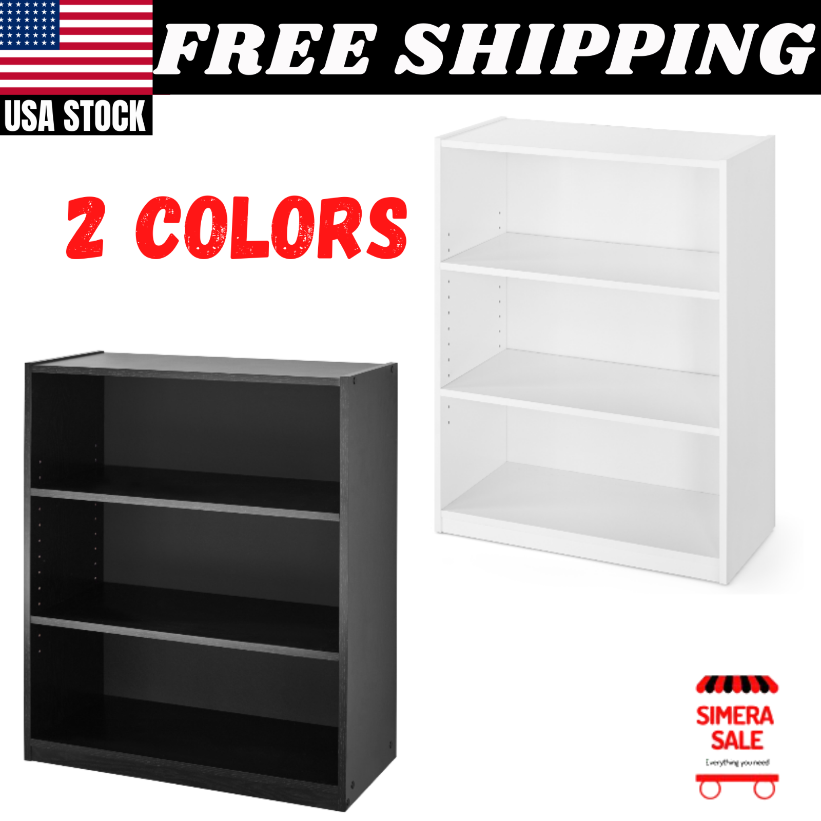 31 Inches 3 Shelf Bookcase Storage Organizer Adjustable Max 50 Lbs Black White Ebay