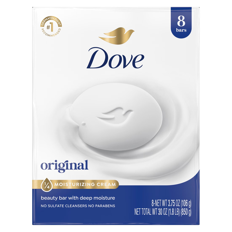 Original Deep Moisturizing Beauty Bar Soap, Unscented, 3.75 Oz (8 Bars)