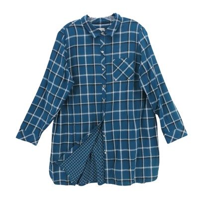 J. JILL Blue Plaid Check Double Fabric Tunic Shirt Button Up 100% Cotton Size 1X