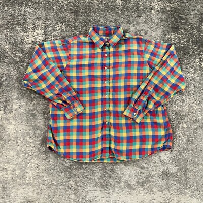 Vintage LL Bean Shirt Womens 20 Multi Check Plaid Long Sleeve Made In USA 90s