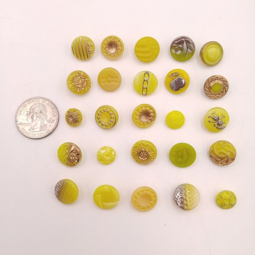 Mixed Lot of 25 Vintage Glass Buttons - Yellow Round Textured