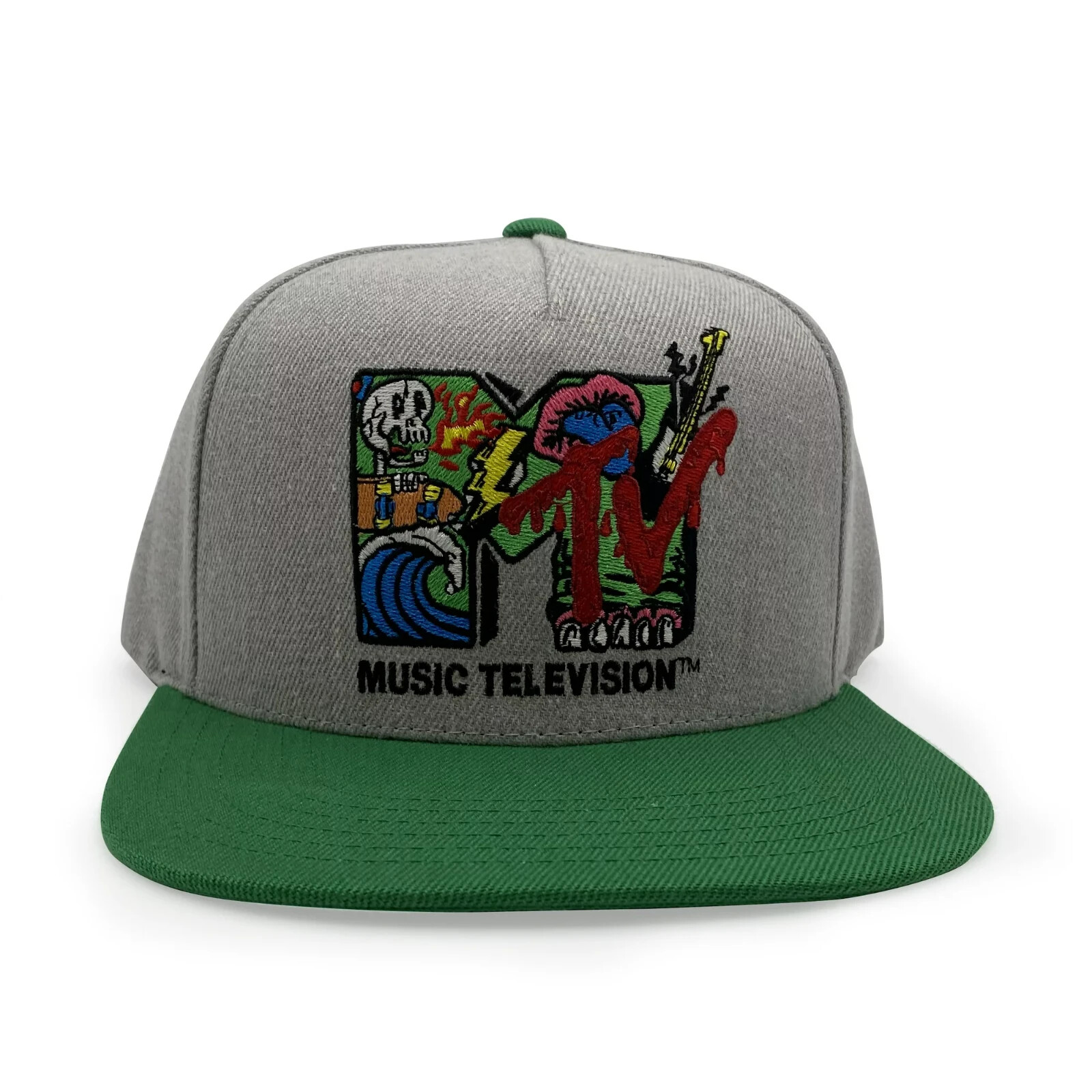 Мужская кепка Snapback MTV Хизер Серо-зеленая плоская козырек в стиле ретро 90-х Music TV