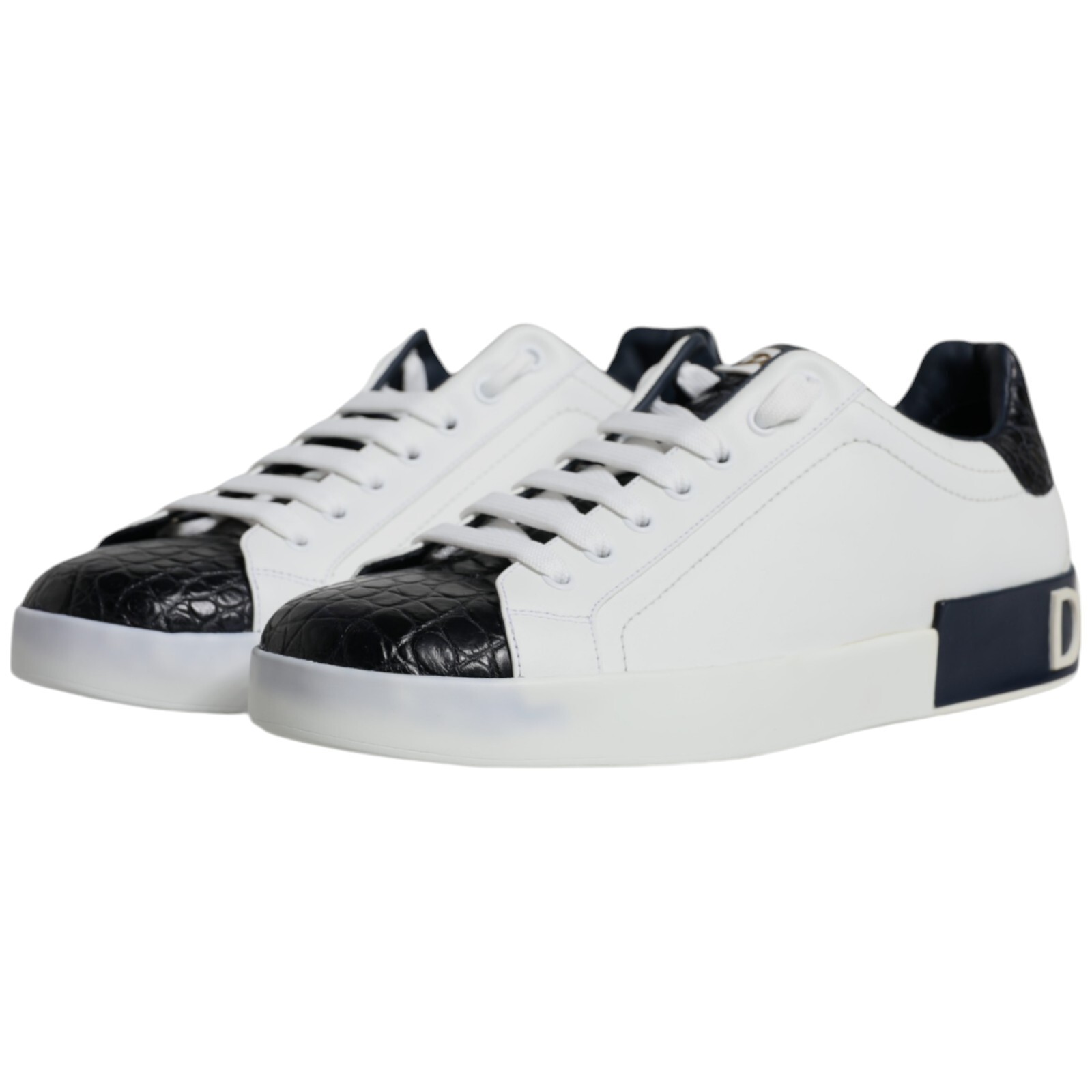Pre-owned Dolce & Gabbana Shoes White Leather Logo Portofino Sneaker Eu41 / Us8 1880usd In White, Black