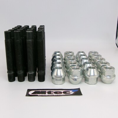 BMW Black Conversion Wheel Studs 90mm (58mm Thread) Kit with Nuts 17mm Hex 