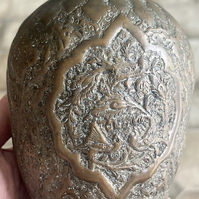 ISLAMIC PERSIAN COPPER BIRDS HANDMADE VASE ANTIQUE TINNED