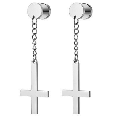 2 Aretes De Hombre Para Ninas Ninos Mujer Modernos Arete Cruz invertida Pantalla