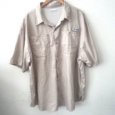 Columbia PFG Short Sleeve Button Men's 2XL Beige Vented