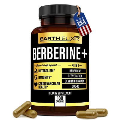 Earth Elixir 4-in-1 Berberine Supplement 1200mg (180 Caps) w/ 200mg COQ10