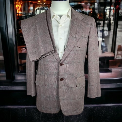 Vintage 1970s Cricketeer 2 Piece Suit Mens 38S 30x30 Pink Plaid Polyester