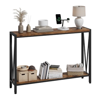 43.3'' Console Table 2-Tier with Shelf for Entryway & Living Room & Hallway Brown