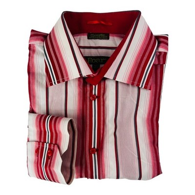 ROAR White Red & Gray Stripe Long Sleeve Microcotton Button Up Mens Size XL