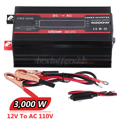 6000W LCD Car Power Inverter DC 12V To AC 110V Pure Sine Wave Solar Converter US