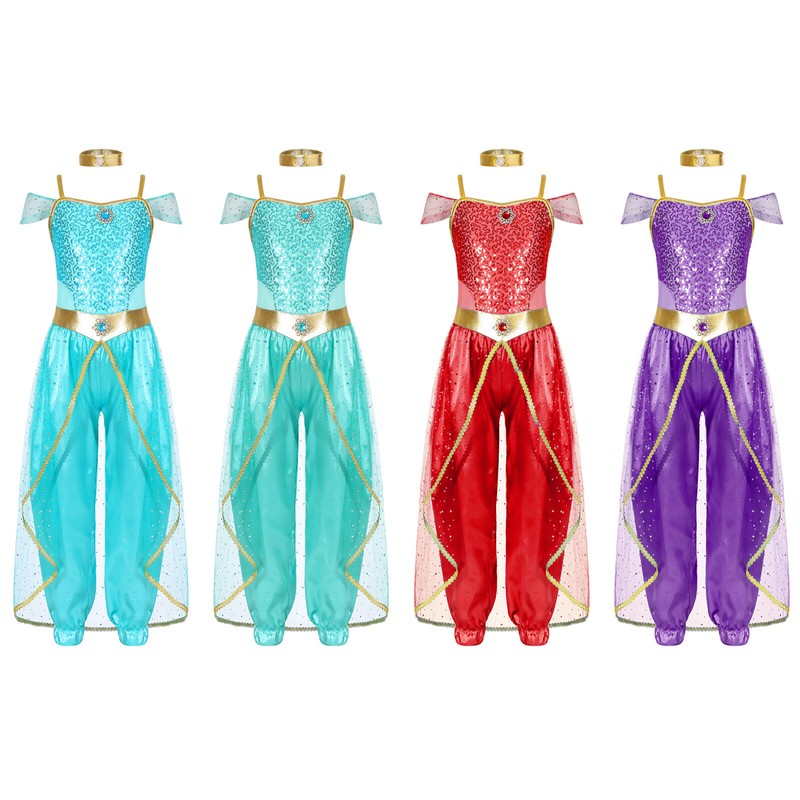 Kid Girl Arabian Princess Sequins Jumpsuit Cosplay Costume Set Fancy Dress up Kid Girl Arabian Princess Sequins Jumpsuit Cosplay Costume Set Fancy Dress up