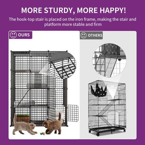 4-Tier Large Cat Cage Enclosure Metal Wire Kennel Playpen Catio with Hammock