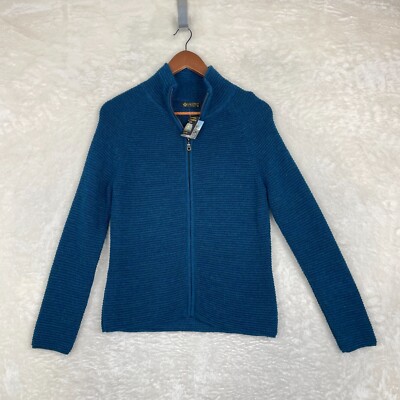 LA Vicunita Peru Cadigan Sweater Women s Medium Blue Full Zip 100% Baby Alpaca