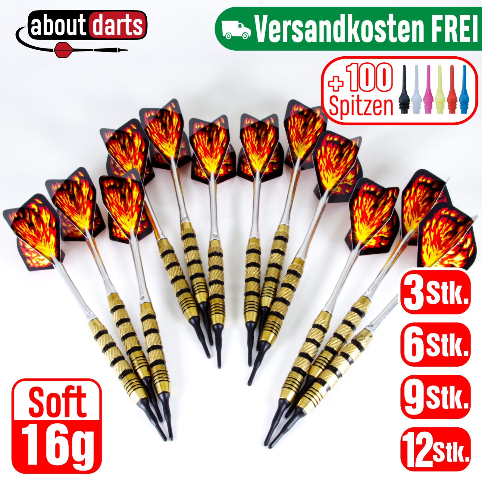 Dartpfeile | 16g Softdart | Darts | 3-6-9-12 + 100 Spitzen Farbe wählbar | Dart