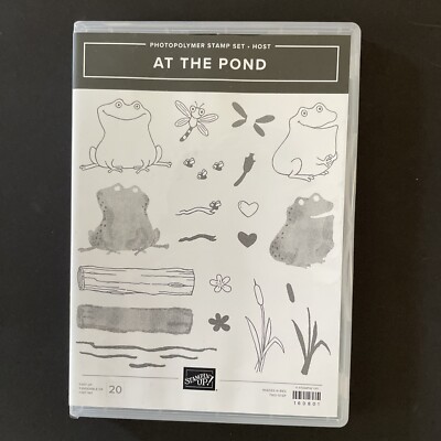 Stampin Up -AT THE POND Stamp Set Frog Log Water Reeds Dragonfly Hearts