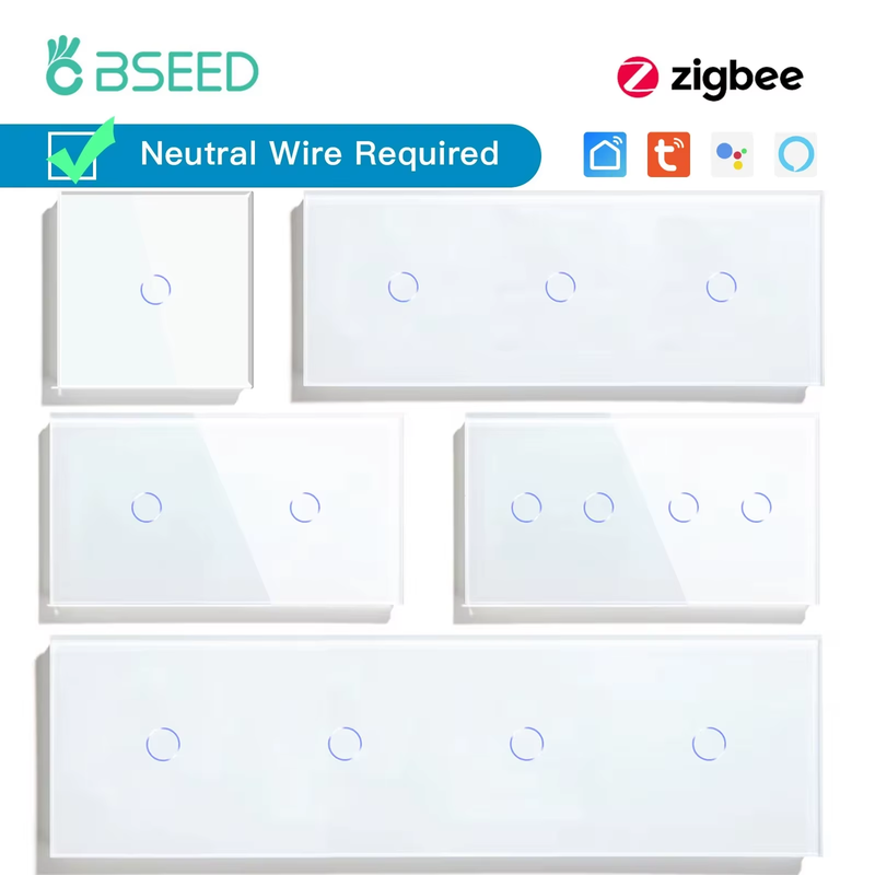 ZigbeeTouch Switches Series Wall Smart Light Switches Blue LED Backlight Glass S