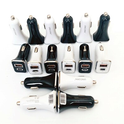 50 USB-C Car Chargers Dual Port QC 3.0 2.4A + 18W PD Wholesale Bulk Lot UNICORN