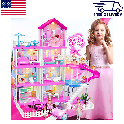 new barbie dreamhouse 4 story 11 rooms doll house with 4 dolls toy figures 335207450825