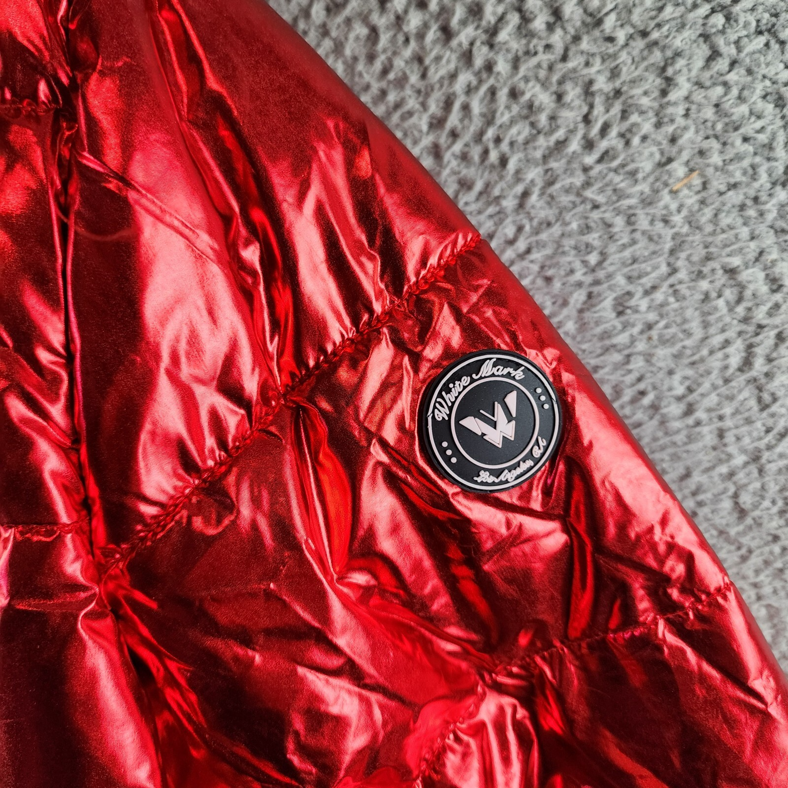 White Mark Plus Size Metallic Puffer Coat with Hoodie Womens 1XL Red Zip Closure - Picture 5 of 17