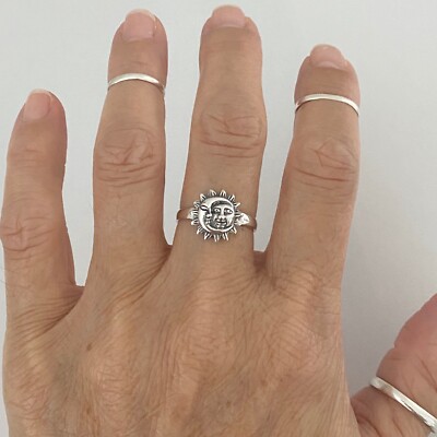 Sterling Silver Medium Moon and Sun Ring, Moon Ring, Silver