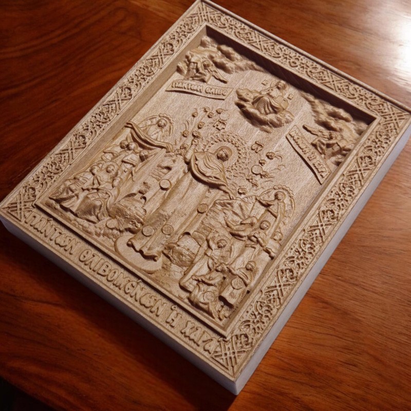 Mother of God Joy of All Who Sorrow Wooden Carved Handmade Greek Christian Icon
