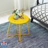 danpinera Outdoor Side Tables with Flower Cut Outs, Weather Resistant Steel Patio Side Table, Small Round Outdoor End Table Metal Side Table for Patio Yard Balcony Garden Yellow