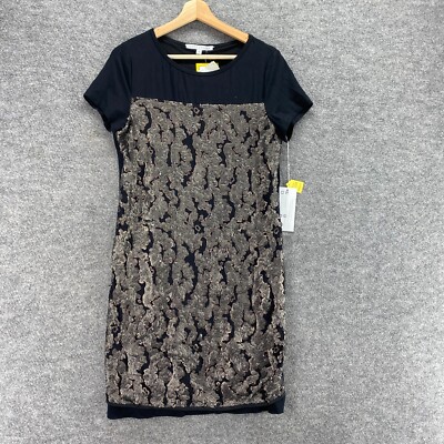 New Donna Degman Dress Women M Medium Black Sequin Shift Short Rayon Casual