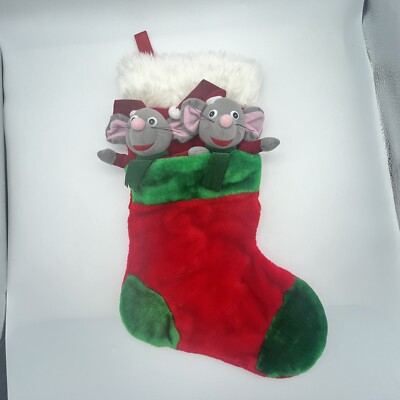 Vintage Christmas Stocking 2 Mice Tucked In Bed Mouse Plush 3D 20 