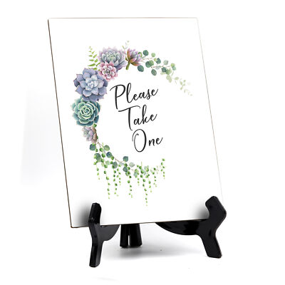 Please Take One Table Sign with Easel, Floral Crescent Design (6'' x 8'')