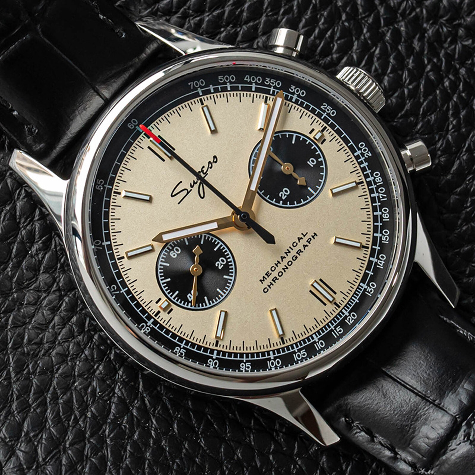 Pre-owned Sugess Chrono Heritage Swanneck Panda Dial Chrono Watch Seagull 1963 Supank005sn