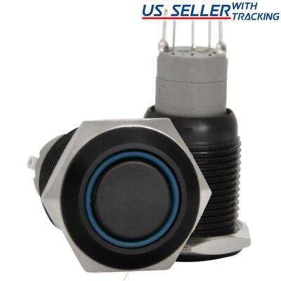 16mm Starter Switch / Boat Horn Momentary Push Button Black Metal w/ LED