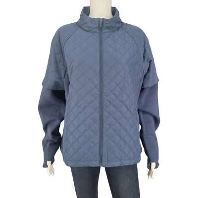 Zuda Womens Quilted Full Zip Jacket with Scuba Knit Sleeves Large Size Blue