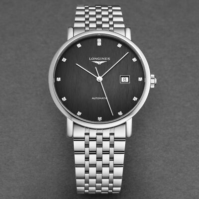 Pre-owned Longines Elegant, M, S/s, Blk Diam-d,s/s-b,m A