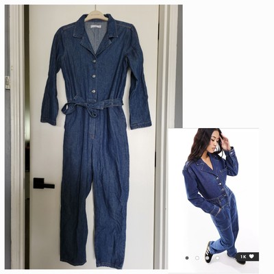 Mango Denim Jumpsuit Overalls Long Sleeve Size S