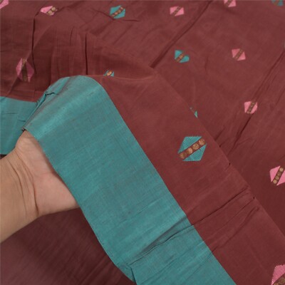 Sanskriti Vintage Brown Sarees Blend Silk Hand-Woven Craft Sari 5 Yard Fabric