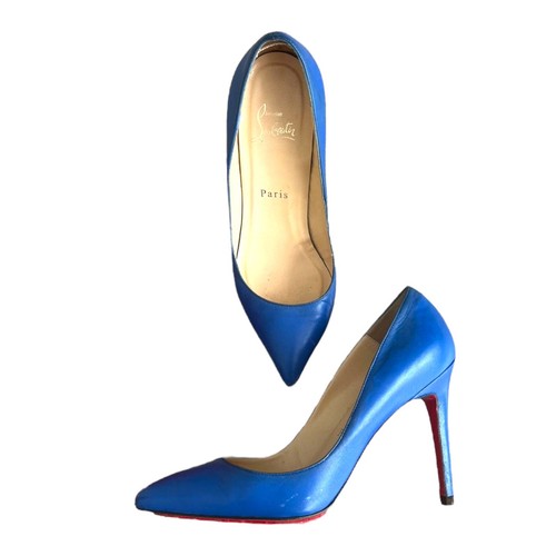 CHRISTIAN LOUBOUTIN Kid Pigalle 100 Blue Leather Pointed Toe Pumps