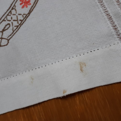 Vintage Table Runner Hand Embroidered 14 x 36 Inch Antique White Stork Design